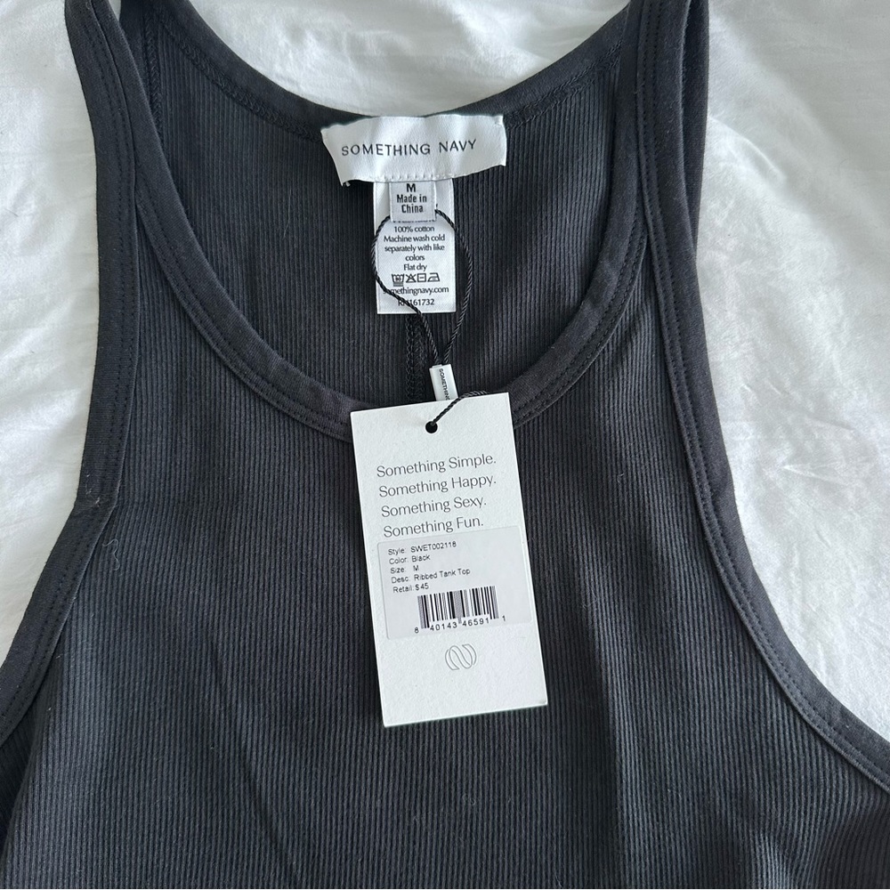 Something Navy - Black Ribbed Tank Top